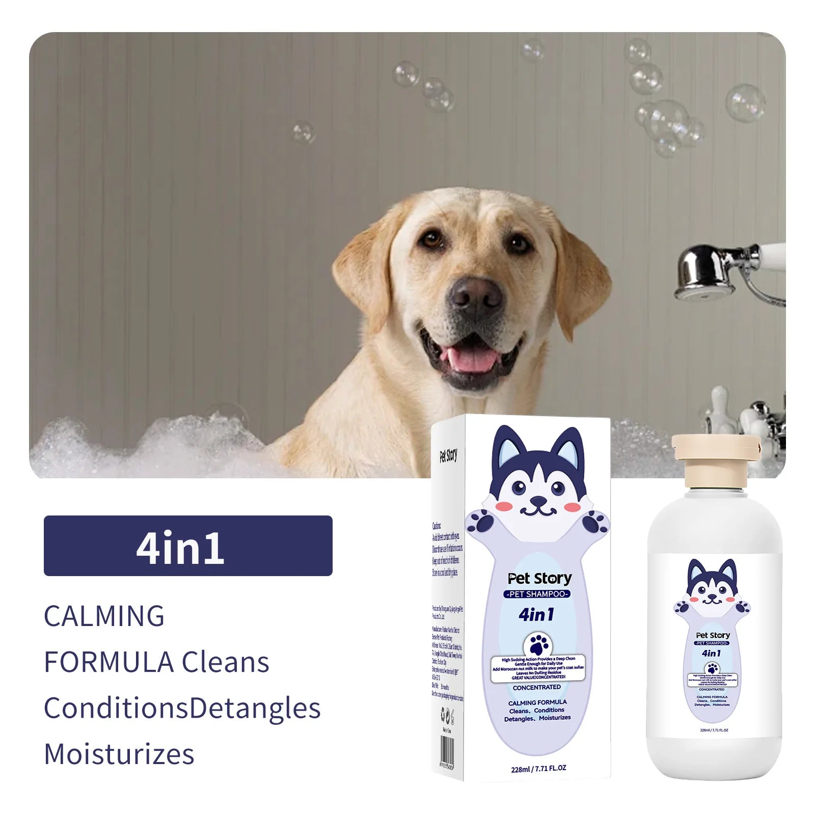 228ML Soothing Pet Grooming Shampoo for Sensitive Skin - Hypoallergenic Formula for Cats and Dogs