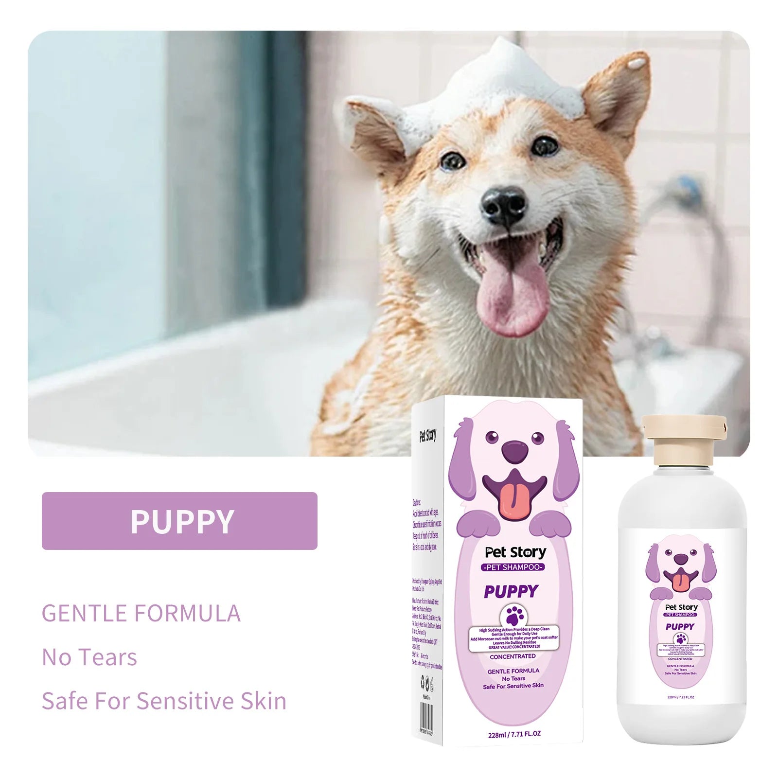 228ML Soothing Pet Grooming Shampoo for Sensitive Skin - Hypoallergenic Formula for Cats and Dogs