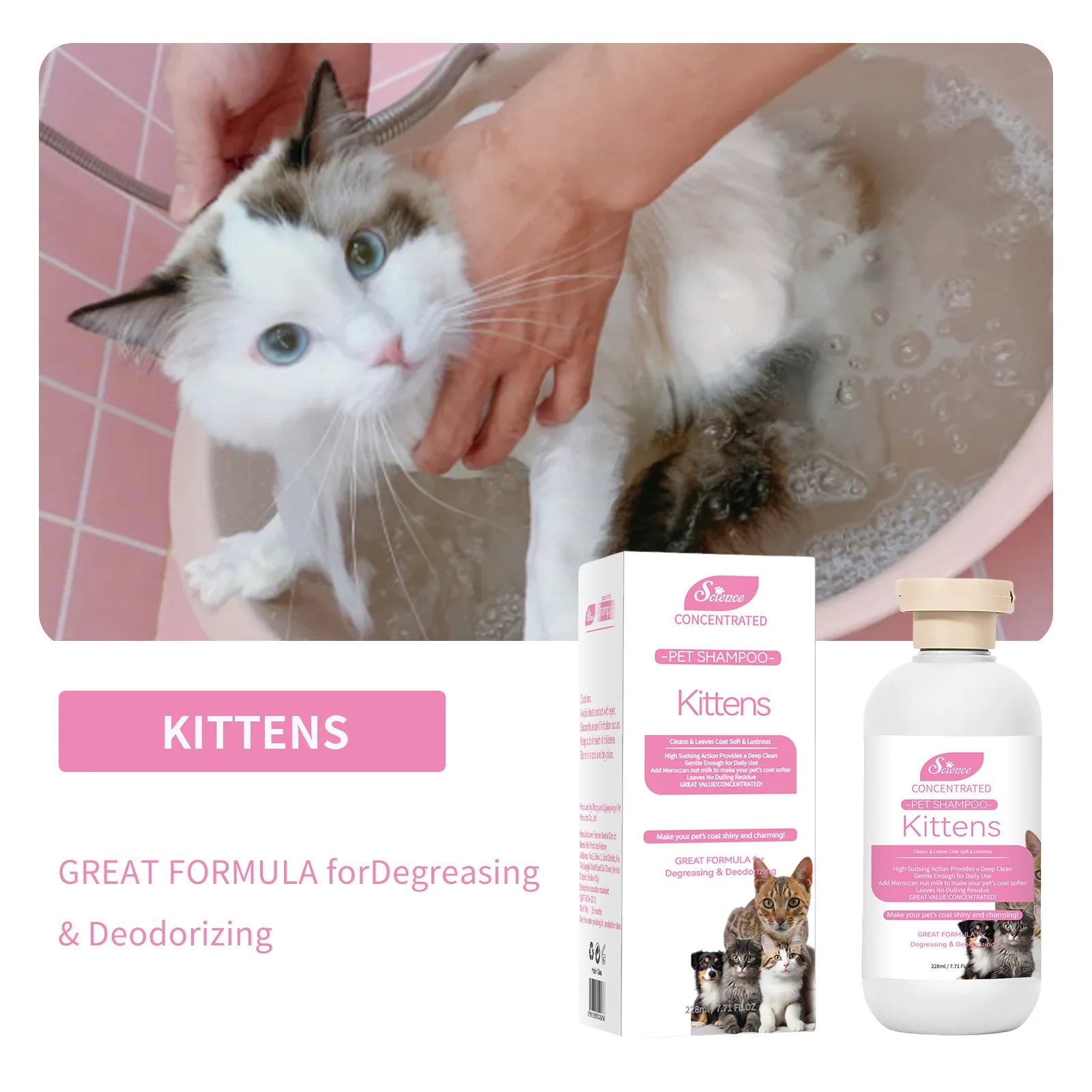 228ML Soothing Pet Grooming Shampoo for Sensitive Skin - Hypoallergenic Formula for Cats and Dogs